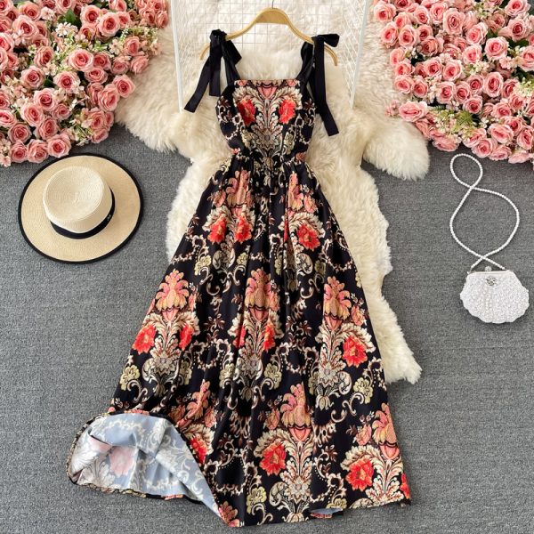 Annual Meeting High-End Evening Dress Women's New Banquet Temperament Socialite Swing Long Dress Printing Slip Dress Summer - Image 2