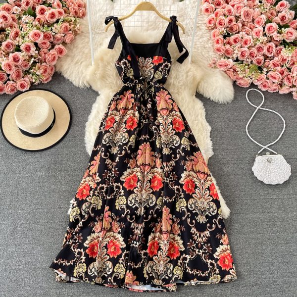 Annual Meeting High-End Evening Dress Women's New Banquet Temperament Socialite Swing Long Dress Printing Slip Dress Summer - Image 5