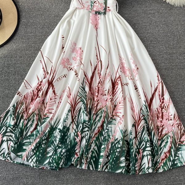 European Station Summer New French Retro Short Sleeve Printed Long Dress Waist Slimming Floral Large Swing Dress - Image 4