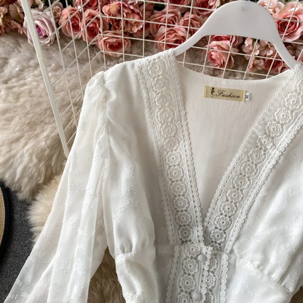 V-neck dress aristocratic temperament big pendulum lightly cooked long sleeve cultivate one's morality dress - Image 3