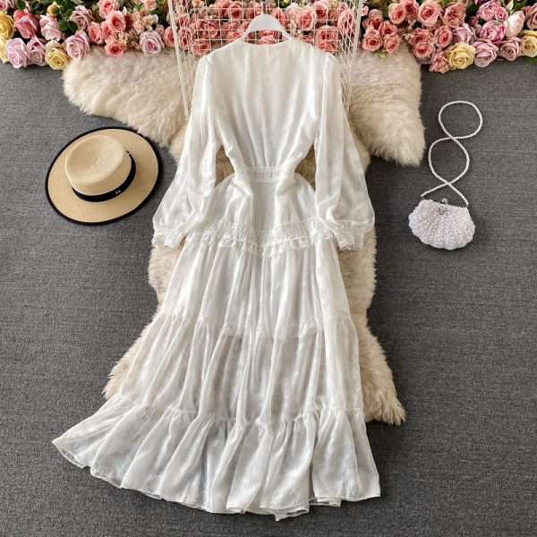 V-neck dress aristocratic temperament big pendulum lightly cooked long sleeve cultivate one's morality dress - Image 5