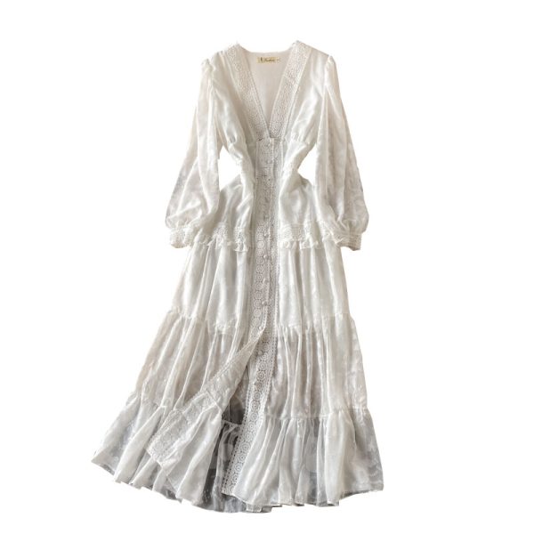 V-neck dress aristocratic temperament big pendulum lightly cooked long sleeve cultivate one's morality dress - Image 6